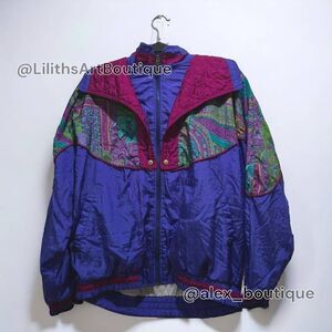 Vintage 80s Lavon Colorblock Windbreaker Zip-Up Retro Jacket Size L (S007)